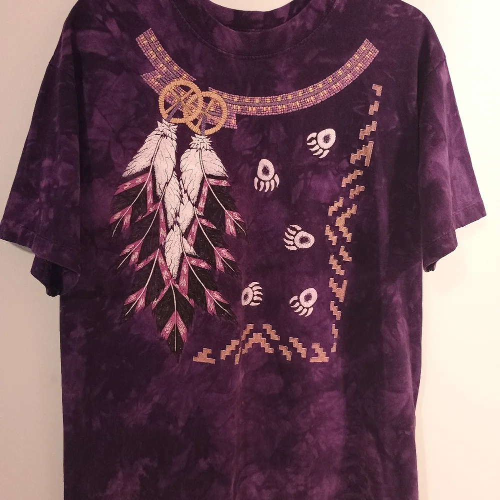Vintage 90s Purple Tie-Dye Feather Graphic Tee - Picture 5 of 5